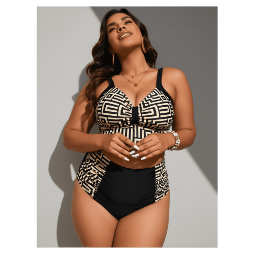 Plus size tweedelig bikini badpak retro geruit hoog 2