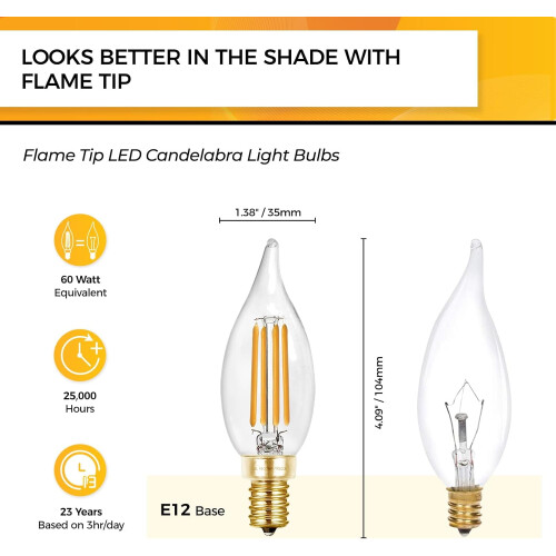 E12 LED Candelabra Bulbs 6W 550LM 2700K Dimmable 12 Pack 1
