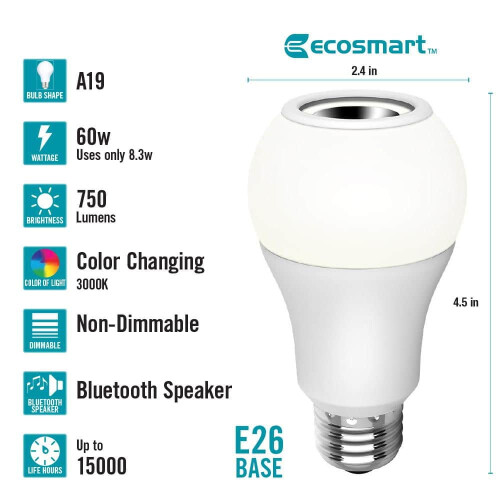 A19LED Bluetooth-luidsprekerlamp E26 750lm 3000K + RGB 1