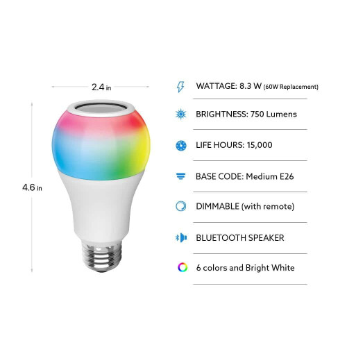 A19LED Bluetooth-luidsprekerlamp E26 750lm 3000K + RGB 2