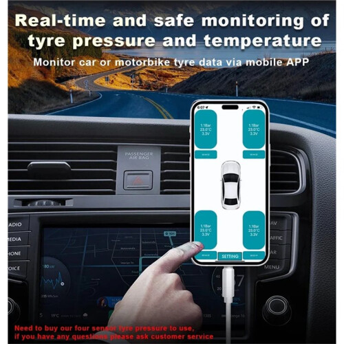 Bil TPMS Trådlöst  5.0 Däcktrycksövervakningssystem Mobiltelefon Display Däcksensorer för Android IOS 2