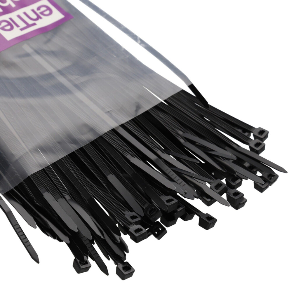 Entie Outdoor Cable Ties 3.6Mm X 300Mm Pa66 Water/Uv Resistant [100 Pack] Black 5054338120072