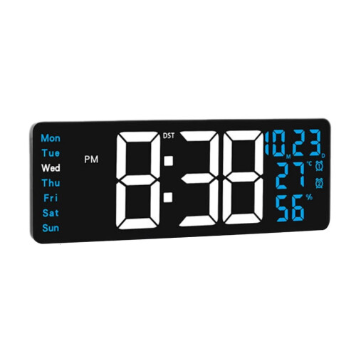 LED Digital Wall Clock with Temp & Humidity Display