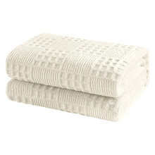 100% Cotton 60x80" Throw Blanket – Breathable, Lightweight, Soft Herringbone Woven, Linen Beige, for Couch/Office Chair