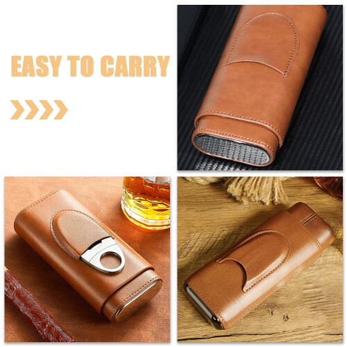 Θήκη πούρων από ανοιχτό καφέ δέρμα PU – Holds3Cigars 2