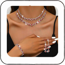 Conjunto de joias para noivas: colar, brincos e pulseira de cristal prateado.