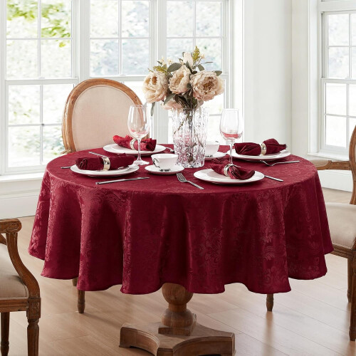 Damask Tablecloth Round 90 Inch Waterproof Polyester