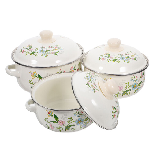 3-Piece Enamel Cooking Pot Set with Handles