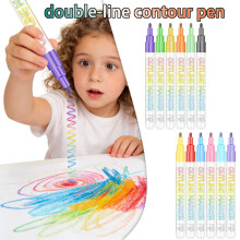 Dual-Line Highlighter Set (20 pcs) – Sparkle Outline Pens for Writing, Scrapbooking, Coloring, Journaling & Greeting Cards