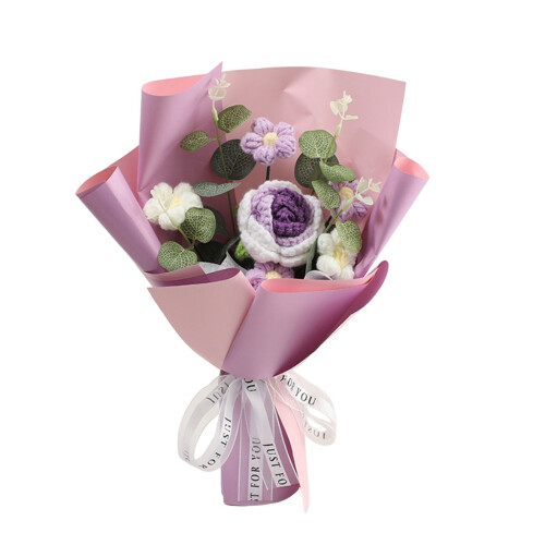 Buquê de flores de crochê roxo feito à mão (1 conjunto)