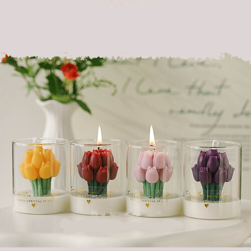 Duftkerze „Gelber Tulpenstrauß“ im Glas