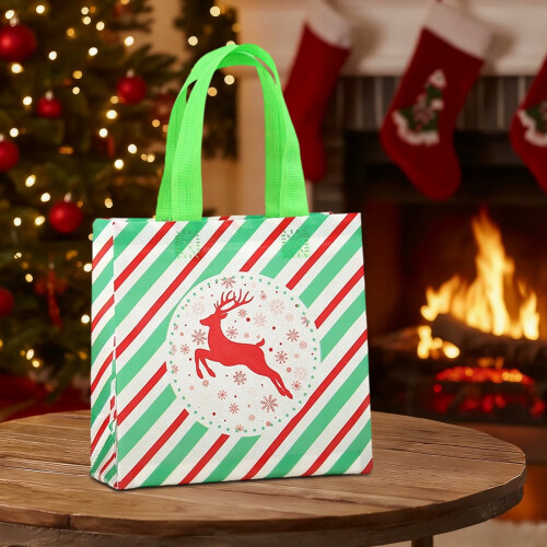 Christmas Gift Bag Green Non-Woven Foldable 20x20x9cm