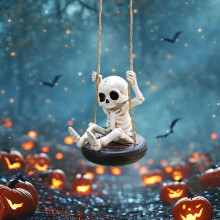 Figurka szkieletu na Halloween, biała huśtawka, dekoracja ogrodowa