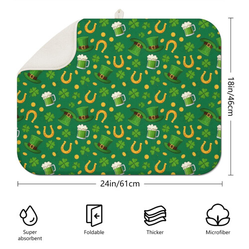 St Patrick's Day Beer Mug Dish Drying Mat 18x24 in 1