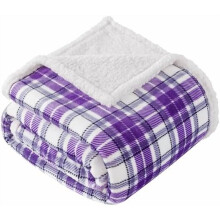 Sherpa Plaid Throw Blanket Purple 60 x 70 Inches