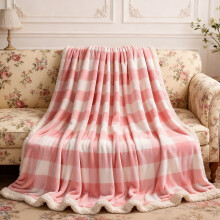 Double Layer Lambswool Fleece Throw Blanket 51" x 59" Warm Soft Striped Couch Bed Cozy Microfiber Ribbed Decor Pink