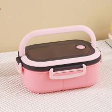 Pink Double-Layer Bento Box, Microwave-Safe, 1200ml
