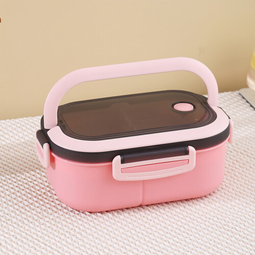 Pink Double-Layer Bento Box, Microwave-Safe, 1200ml