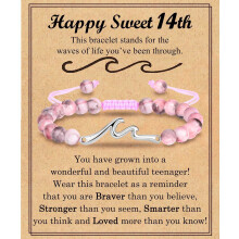 Wave Birthday Bracelet Gift with Card for Women, Daughters, Granddaughters, Nieces & Friends – Compatible with 13-18 YO