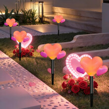 Solar LED Valentine's Day Lights, Heart-Shaped Garden Stakes Set for Outdoor Yard, Pathway, and Patio Holiday Decoration Pink