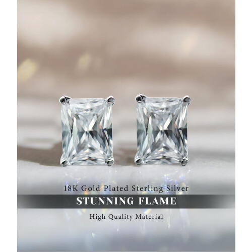 CZ Stud Earrings 18K White Gold Plated Sterling Silver 2