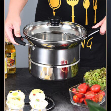 Stainless Steel Multipurpose Pot,Induction Cookware Saucepan with Strainer,Steaming Boiling Soup Pan,Anti-Scald Handle