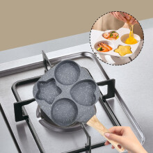Nonstick Heart & Star Shaped Egg Burger Pan, 4-Hole Omelet Maker, Aluminum Alloy, Heat-Resistant Handle – 1 Piece