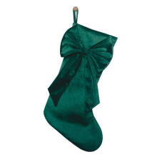 Green Velvet Christmas Stocking with Bow, 17.7 in