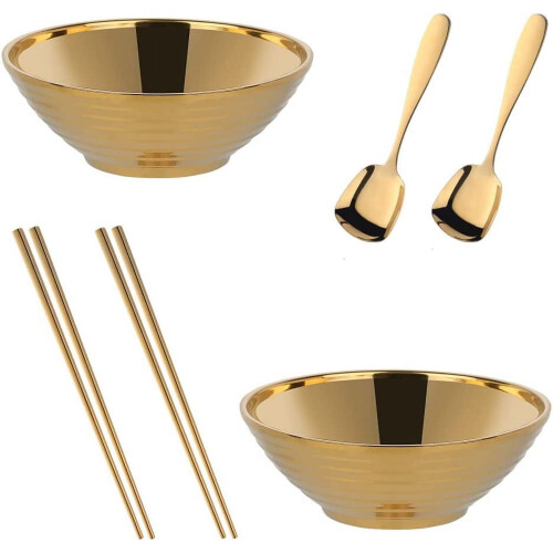 Conjunto de tigelas para ramen japonês em aço inoxidável de 18 cm (7 polegadas), 2 peças.