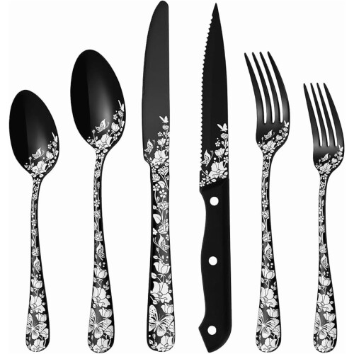 Black Stainless Steel Flatware Set 24-Piece for 4