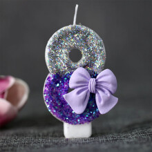 Gradient Purple Bow Number 8 Candle for Birthday Cake, Creative Birthday Cake Decoration Supplies and Party Decoration Candle, Version I