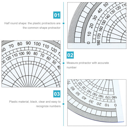 50Pcs Transparent Plastic Protractor 180 Degrees Measuring Tool for School Office Use 2