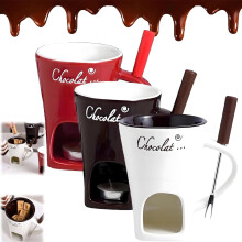 Ceramic Fondue Mug Set with Fork – Chocolate & Cheese Melting Cup, Great for Camping, Date Night, Gifts – Compatible with standard fondue burners