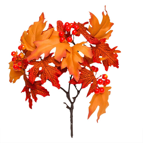 Flocked Maple Leaves with Pinecones & Berries – 12pc