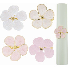 Ronds de serviette à fleurs en métal rose, blanc et or (4 pièces)