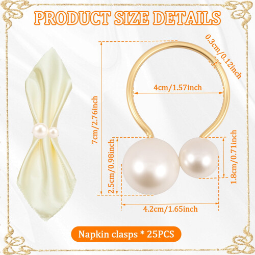 Ronds de serviette en perles, boucles de serviette élégantes, 25 pièces 1
