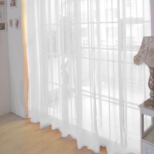 White Voile Sheer Curtains 200cm x 80cm, 2 Panels 2