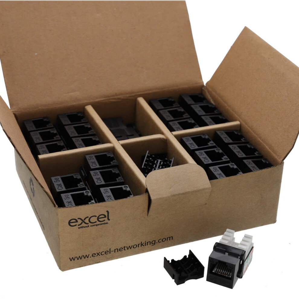Excel Cat5e Utp Unscreened Rj45 Keystone Jack Idc Punch Down Pack Of 24 Black 5054338125459