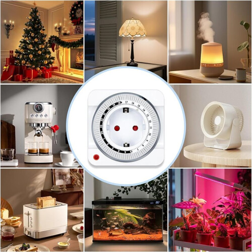 Mechanical Timer Socket for Seasonal Lighting, 24-Hour Analog Control with 96 /Off Programs EU Plug 2