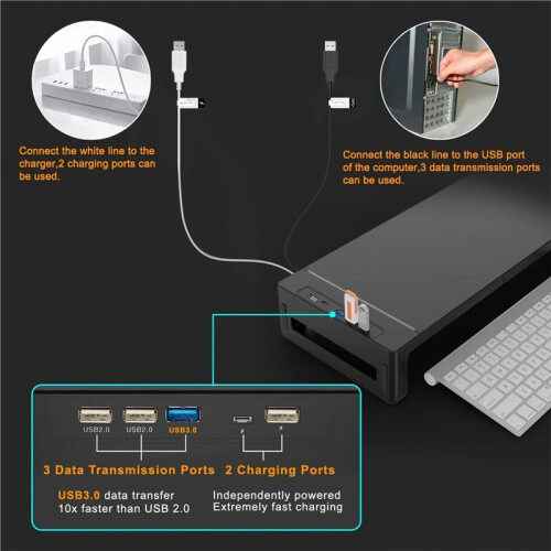 Monitor Stand Riser, with Foldable, Height Adjustable Computer Stand, Desk Shelf Riser with Storage Drawer &Tablet Phone 1