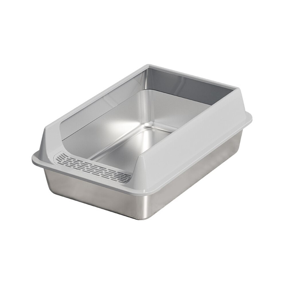 Stainless Steel Cat Litter Box, Semi-Enclosed -Proof and Leak-Proof Design, Removable Lid, Suitable for  Cats