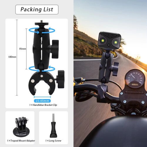 Scooter Action Camera Mount 360 Ballhead Magic Arm Double   Adapter for  for  Action Camera Clip 2