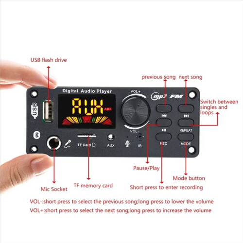 MP3 Decoder Board DIY MP3 WAV Decoder Board  12V Wireless Car MP3 Player TF Card Slot USB FM with 6.5mm Mic 2