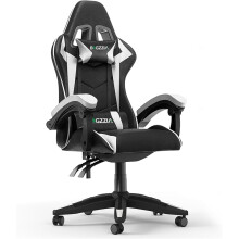 Ergonomic Gaming Chair with Adjustable Height, Reclining Feature, Headrest, and Lumbar Support for Adults (Basics, White)
