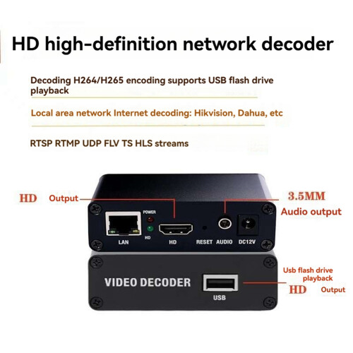 4K H.264 H.265 Network Video Decoder -Compatible HD 1080P Decoder USB Decoding RTMP RTSP UDP Decoder EU PLUG 2