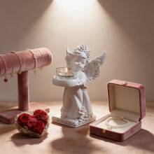 Vintage Angel Wing Candlestick Holder – Resin Cherub