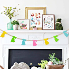Wooden Bead Garland with Felt Rabbit Charms, 128 cm
