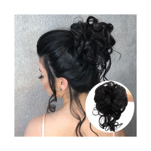 Synthetische haarknot, chignon, rommelige krullen, scrunchie