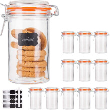 16 oz Clear Glass Jars with Hinged Lids – 12 Pack