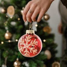 Red Light-Up Christmas Ball with Gold Glitter, 8 cm
